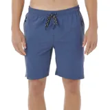 Short de baño azul con cintura elástica ajustable con cordón, bolsillos laterales con cierre y largo a la rodilla.