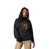 Canguro negro de felpa con capucha ajustable, puños y dobladillo acanalados, ajuste oversized y parche Chuck Taylor metálico dorado.