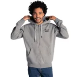 Campera Caterpillar de hombre, color gris, con cierre frontal, capucha con cordones ajustables y logo de la marca estampado en el pecho.