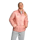 Campera puffer Umbro modelo Unni, color rosado, con diseño acolchado de rombos, cuello alto, cierre frontal con botones a presión y bolsillos laterales.