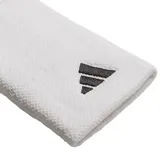Par de muñequeras Adidas grandes para tenis, color blanco con logo bordado en negro.