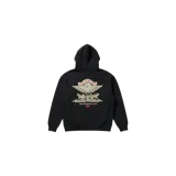 Hoodie negro con cierre frontal, capucha y diseño gráfico en la espalda que fusiona el logo de Air Jordan con el icónico parche de Levi's.