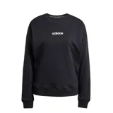 Buzo de cuello redondo Adidas Essentials Linear, color negro con logo de la marca estampado en blanco en el centro del pecho. Presenta puños y ruedo acanalados.