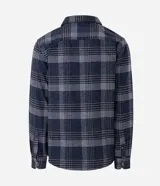 Camisa de manga larga confeccionada en franela de algodón, con cuello bowling y cierre frontal de botones. Presenta un diseño de estampado a cuadros en tonos marrones y beige, con un corte regular tradicional.