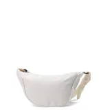 Riñonera de diseño minimalista en color blanco, con cierre superior y correa ajustable al tono.