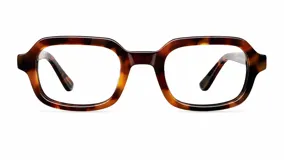 Lentes con armazón carey de diseño cuadrado con bordes redondeados y estilo oversized, con tecnología blueblocker.