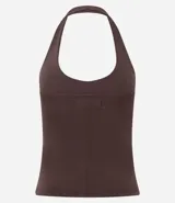 Blusa de frente única confeccionada en tejido punto roma, con escote redondo y espalda descubierta. Presenta un diseño ajustado al cuerpo, ideal para un look versátil y moderno.