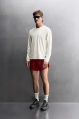 Camiseta deportiva de manga larga Zara Athleticz en colaboración con Ridar, color marrón, con tejido ligero perforado de secado rápido, cuello redondo y detalles de logos estampados.