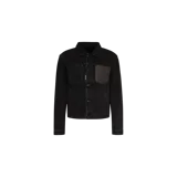 Campera de denim negra Dsquared2 con cierre frontal de botones, bolsillos en el pecho con solapa y un parche de cuero distintivo.