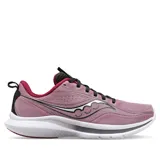 Championes Saucony Kinvara 13 para dama, color rosa con detalles en negro, blanco y plateado. Diseñados para running, con amortiguación ligera PWRRUN y suela de goma XT-900.