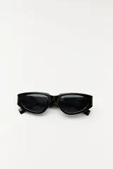 Lentes de sol negros con forma ovalada y patillas gruesas.