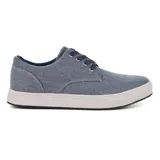 Zapato casual de hombre marca Hanker, color azul denim, con cordones y suela blanca.
