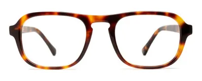 Armazón para lentes de receta, modelo Maso, con forma aviador y marco de acetato color carey. Patillas con núcleo de metal plateado y diseño antideslizante.
