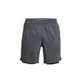 Short deportivo Under Armour de hombre, color gris, con calza interior negra y logo de la marca en la pierna izquierda.