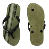 Chinelas de goma azul marino con estampado de palmeras en gris y detalles en amarillo flúor.