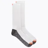 Medias altas blancas con talón y puntera grises jaspeadas, y detalles en naranja y negro con el logotipo de la marca.