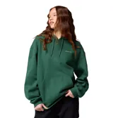 Buzo tipo canguro con capucha y cordones ajustables, de color verde. Presenta un bolsillo frontal tipo canguro, puños y dobladillo acanalados, con el logo de la marca bordado en el pecho.