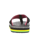 Ojotas Volcom modelo Eco Recliner 2, color negro con detalles en rojo, amarillo y verde. Tienen plantilla moldeada con soporte de arco y capellada textil resistente al agua.