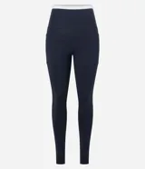 Calza deportiva larga de microfibra negra, con cintura doble contrastante y bolsillos laterales.