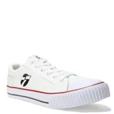 Championes urbanos Topper modelo Wagon, confeccionados en lona blanca con detalles en negro y rojo. Presentan puntera reforzada de goma, suela con textura estriada y logo de la marca en el lateral.