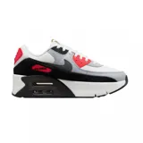 Championes Nike Air Max 90 de cuero color blanco, gris y negro con detalles en rojo.