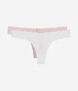 Kit de dos bombachas bikini de algodón, una blanca y otra rosa, con cintura de encaje.