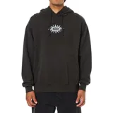 Canguro Katin Haze Emb de color negro, confeccionado en mezcla de algodón y poliéster. Presenta capucha con cordones ajustables, bolsillo estilo canguro en la parte frontal y un bordado en el pecho con diseño de sol y tipografía.