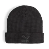 Gorro de lana Puma Classics Mid Fit Beanie, color negro con logo de la marca bordado en el frente.