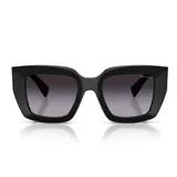 Lentes de sol Miu Miu modelo B05, con armazón de acetato negro de diseño geométrico y lentes oscuros con efecto degradé.
