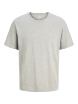 Remera de manga corta y cuello redondo con calce regular, confeccionada en tejido de punto jersey con efecto jaspeado bicolor.