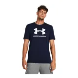 Remera de manga corta Under Armour, color azul marino, con cuello redondo acanalado y estampado del logo de la marca en el frente en color blanco.