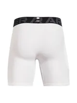 Short de compresión Under Armour de la línea HeatGear, diseñado para entrenamiento de alto rendimiento. Presenta un ajuste ceñido al cuerpo, cintura elástica ancha con logo de la marca, paneles de malla para ventilación y un bolsillo lateral Strength Pocket.