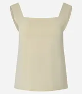 Blusa sin mangas color borgoña, confeccionada en poliamida y elastano, con escote cuadrado en el busto y en la espalda.