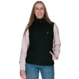Chaleco acolchado negro con cuello alto, cierre frontal y logo de la marca en el pecho. Cuenta con bolsillos laterales con cierre y diseño funcional con tecnología aislante y resistente al agua.