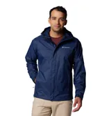 Campera impermeable Columbia modelo Watertight II, color azul marino. Cuenta con capucha ajustable, cierre frontal con solapa, bolsillos laterales con cierre, puños ajustables y forro de malla transpirable. Incorpora tecnología Omni-Tech para mayor protección contra la lluvia.