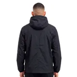 Campera de lluvia Tiffosi de color negro, con capucha y cierre frontal completo. Cuenta con bolsillos laterales con cierre, puños elásticos y el logo de la marca estampado en blanco en el pecho.