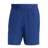Short deportivo Adidas color azul, con cintura elástica ancha que presenta el logo de la marca repetido y logo de la marca en la pierna derecha.