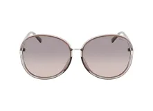 Lentes de sol INVU con montura redonda plateada y lentes degradadas de gris a rosa.