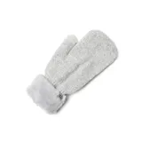 Guantes tipo mitón de tejido de punto jaspeado en color gris, con puños de piel sintética suave.