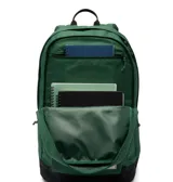Mochila Columbia Zigzag II de 30 litros, color verde oscuro, con dos compartimentos principales, dos bolsillos para botellas de agua y una funda acolchada con forro polar para laptop de hasta 15 pulgadas. Incluye bolsillo interior con cremallera, dos bolsillos frontales para accesorios y tiradores de cremallera reflectantes.