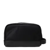 Neceser rectangular negro con cierre superior y logo de la marca en el frente.