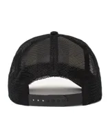 Gorra trucker Goorin Bros con diseño de 5 paneles, frente estructurado de color crudo con parche bordado de una oveja negra y la inscripción "Black Sheep", visera y red trasera de color negro.