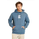 Canguro azul con capucha ajustable con cordón, bolsillo tipo canguro y logo de la marca estampado en el pecho.