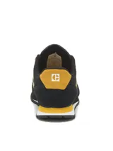 Championes Caterpillar modelo Ventura, de estilo casual y versátil en color negro con detalles en amarillo y blanco. Capellada de gamuza y malla de nylon, entresuela de EVA y suela de goma con tracción.