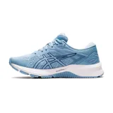 Championes de running Asics GT-1000 10, color celeste con detalles en rosa y blanco.