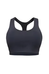 Top deportivo negro con escote redondo y espalda deportiva.