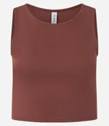 Top cropped sin mangas, color marrón oscuro, de corte ajustado al cuerpo y cuello redondo. Presenta textura acanalada.