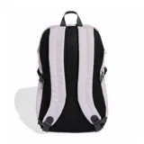 Mochila deportiva Adidas modelo Power VIII, color lavanda con base y detalles en gris oscuro. Presenta el logo de la marca y las tres tiras características en color negro en el frente. Cuenta con correas de ajuste laterales y compartimento principal con cierre.