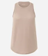 Musculosa deportiva Get Over de microfibra texturizada color marfil, con cuello redondo, tirantes anchos y bajo redondeado.