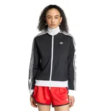 Campera deportiva Adidas Classic TT de color negro con cierre frontal blanco, cuello alto y las icónicas tres tiras blancas en las mangas. Cuenta con el logotipo del trébol bordado en el pecho.
